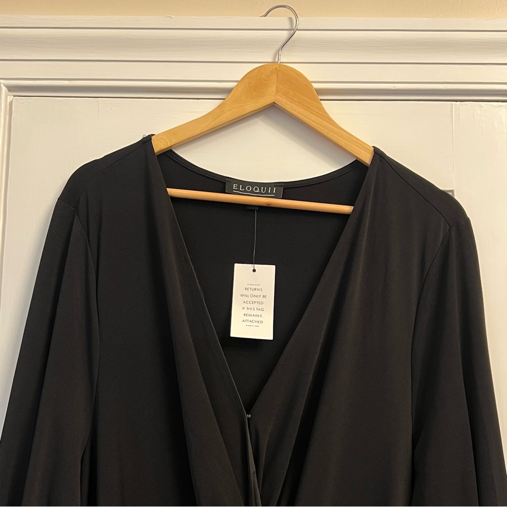 NEW $110 Eloquii Knot Front Pleated Skirt Dress Black Stretch Jersey Midi 24 - Picture 5 of 16